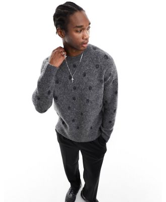 AllSaints Polk crew neck print knitted jumper in dark grey