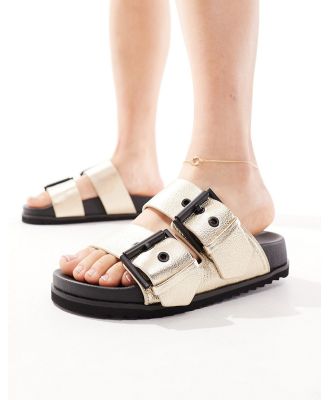 AllSaints Sian leather chunky sandals in gold metallic
