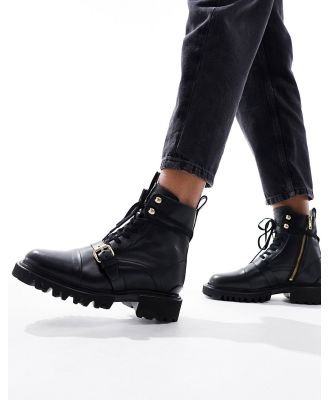AllSaints Tori leather lace up buckle boots in black