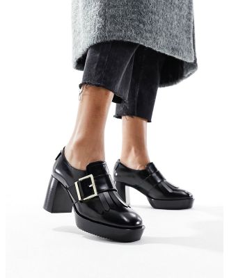AllSaints Zia high shine leather heeled loafers in black