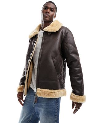 Alpha Industries B3 faux-leather shearling flight jacket in brown