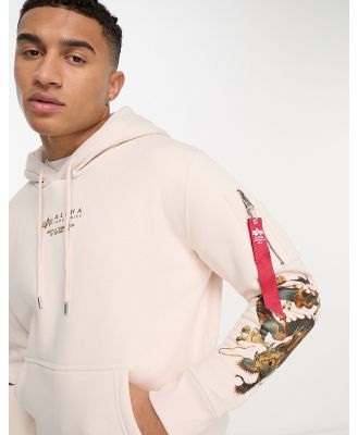 Alpha Industries dragon embroidery hoodie in cream-White