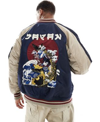 Alpha Industries Japan souvenir printed bomber jacket in navy