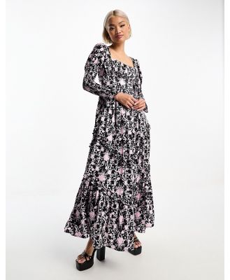 Amy Jane London Marie satin maxi dress in black floral-Multi