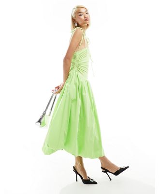 Amy Lynn Alexa shoulder tie midi dress in lime-Green