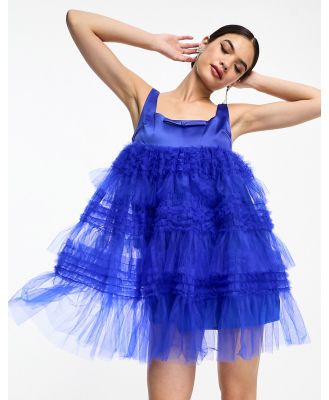 Amy Lynn Bobby tiered tulle mini dress in cobalt-Blue