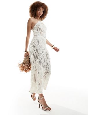 Amy Lynn halterneck floral crochet maxi dress in cream-White
