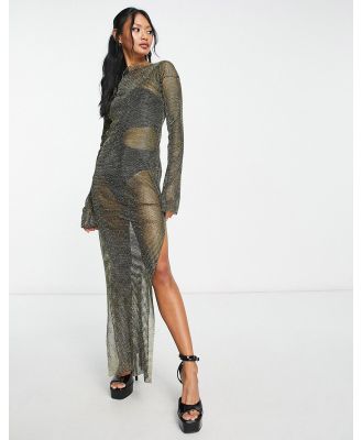 Amy Lynn Meghan maxi dress with abstract lining in gold jewels-Black