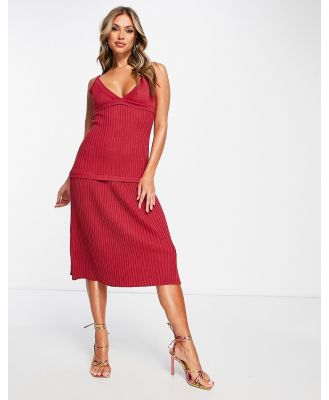 Amy Lynn v neck ribbed knitted bodycon dress in red