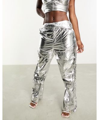 Amy Lynn Y2K liquid combat pants in high shine metallic silver (part of a set)
