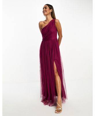 Anaya Bridesmaid tulle one shoulder maxi dress in berry-Red