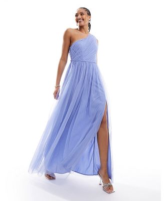 Anaya Bridesmaid tulle one shoulder maxi dress in soft blue