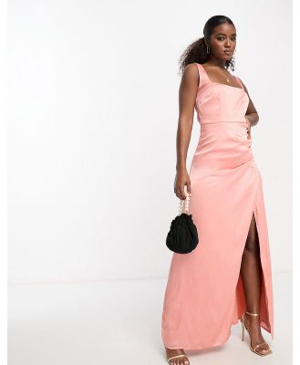 Anaya Bridesmaid wrap skirt satin maxi dress in coral pink