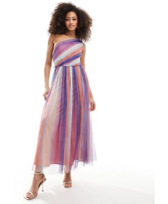 Anaya one shoulder tulle midaxi dress with split in multi coloured stripe