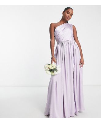 Anaya Petite Bridesmaid satin one shoulder thigh split dress in lilac-Purple