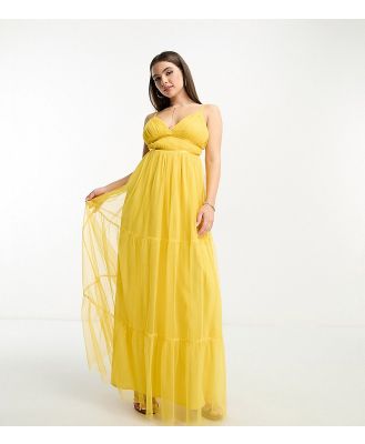 Anaya Petite tulle maxi dress with tiered skirt in yellow