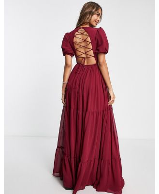 Anaya With Love Bridesmaid lace-up back maxi dress in red plum - RED