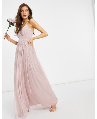 Anaya With Love Bridesmaid tulle plunge front maxi dress in pink