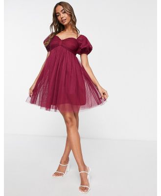 Anaya With Love mini puff sleeve dress in red plum - RED