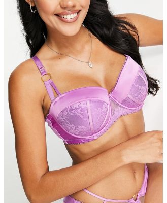 Ann Summers Fuller Bust Restoring lace and satin padded balcony bra with hardware detail in lilac-Purple