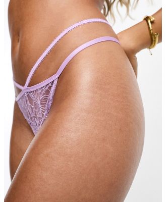 Ann Summers Gardenia floral lace and mesh strappy thong in lilac-Purple