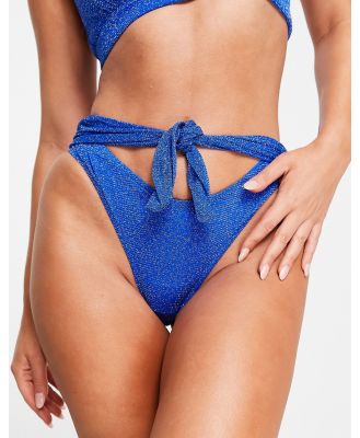 Ann Summers La Isla Bonita high waist tie bikini bottoms with back diamante detailing in glitter cobalt-Blue