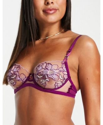Ann Summers Serenity sheer floral embroidered non padded balcony bra in pink and purple