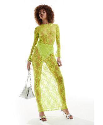 Annorlunda bow detail maxi skirt in lime green (part of a set)