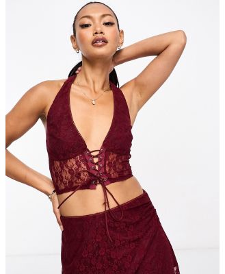 Annorlunda lattice detail top in burgundy floral lace (part of a set)-Purple