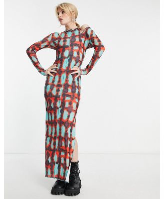 Annorlunda mesh tie-dye check print cut-out detail maxi dress in multi