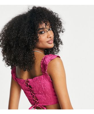 Annorlunda square neck ruched top in deep pink