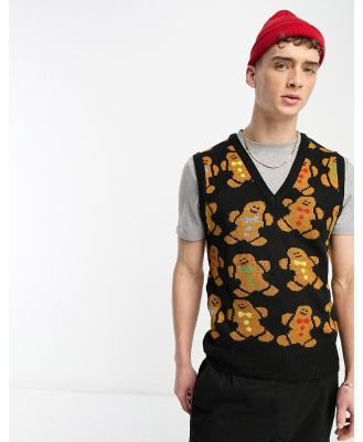 Another Influence gingerbread Christmas knitted vest in black