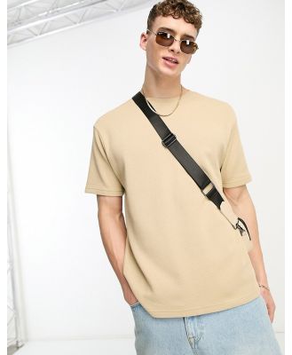Another Influence heavy ribbed slouchy fit t-shirt in sand-Neutral