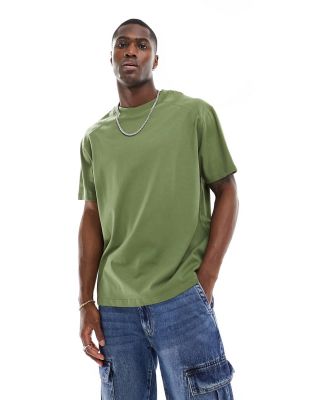 Another Influence heavyweight oversized seam detail t-shirt in washed khaki-Green