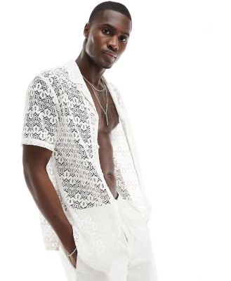 Another Influence knitted beach shirt in white