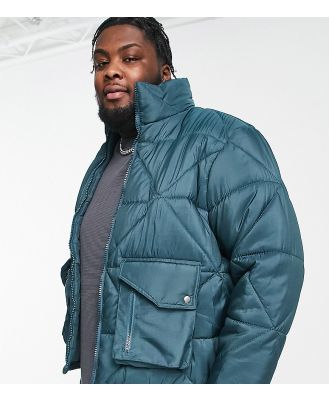 Another Influence Plus diamond quilted puffer in teal-Green