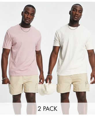Another Influence Tall 2 pack of boxy fit t-shirts in dusty pink & ecru-Multi