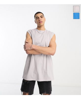 Another Influence Tall 2 pack oversized singlets in grey and blue
