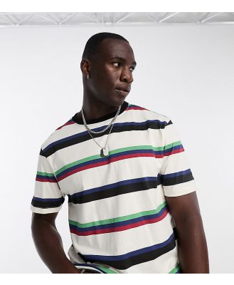 Another Influence Tall drop shoulder stripe t-shirt in off white
