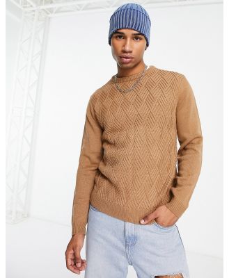Another Influence textured knit jumper in stone-Brown