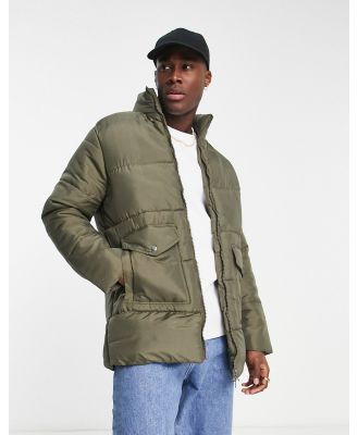 Another Influence utility puffer jacket in khaki-Green