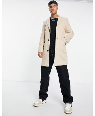 Another Influence wool mix overcoat in stone-Neutral