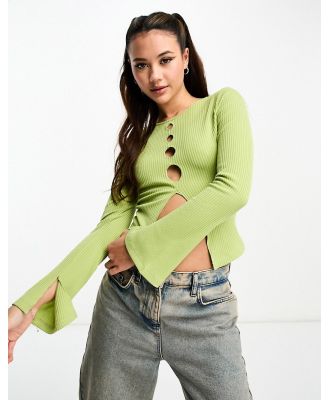 Another Reason 90s cut out open front long sleeve top in pistachio-Green