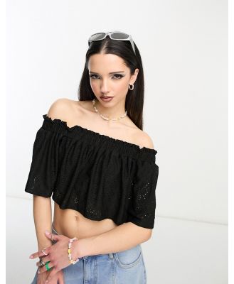 Another Reason broderie overlay crop top in black