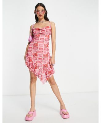 Another Reason geo print cowl neck mesh cami dress in pink
