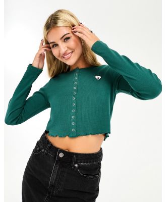 Apee by A Bathing Ape ribbed long sleeve button up crop top in green