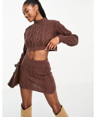 Aria Cove cable knit deep cuff cropped jumper in brown (part of a set)
