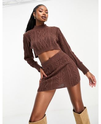 Aria Cove cable knit mini skirt in brown (part of a set)