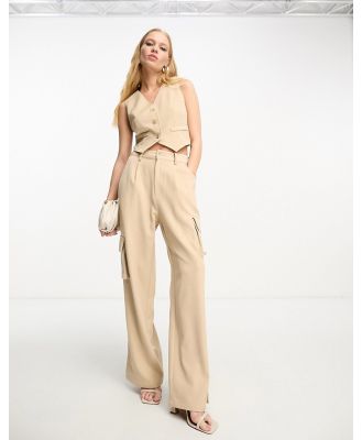 Aria Cove tailored wide leg cargo pants with pocket detail in sand (part of a set)-White