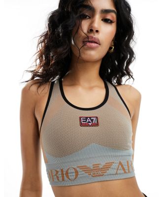 Armani EA7 centre logo and hem sports bra top in light grey (part of a set)